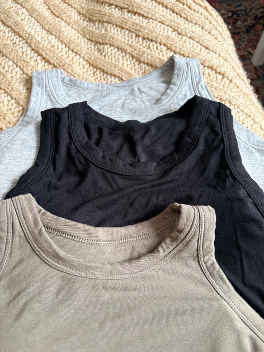 Bundle of 3 Women's Tank Top with built-in Bra - black, Gray, Taupe (3)